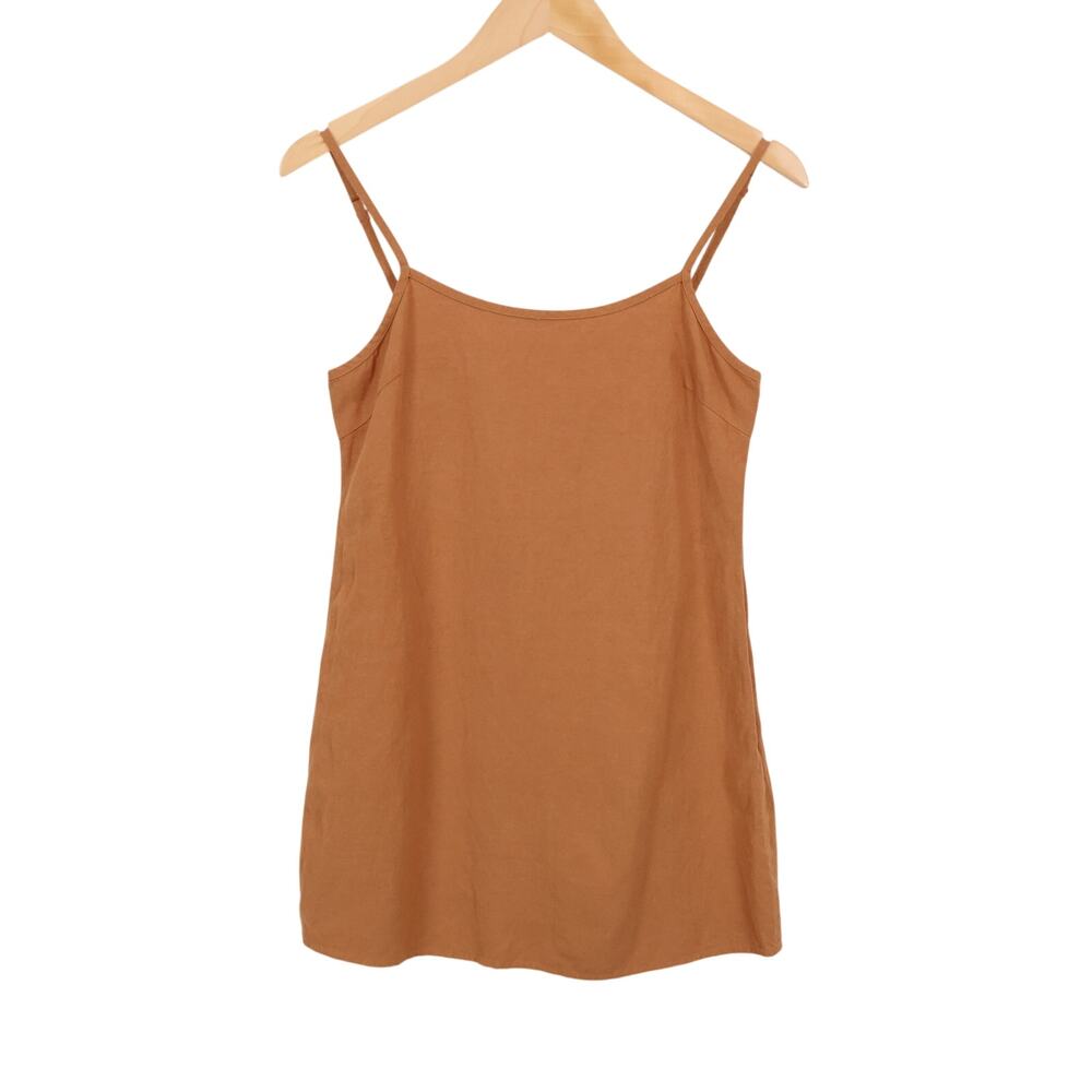 Rhythm Classic Linen Blend Mini Slip Dress Caramel Brown Size XS NWT